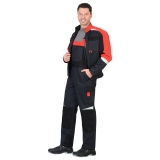 Костюм "ФАВОРИТ-МЕГА" : куртка, п/к. сер. с красн. и чер. с СОП (узб.Саржа)