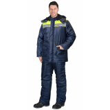 Куртка &laquo;БРИГАДИР&raquo; зимняя мужская с капюшоном, темно-синяя с неоновым